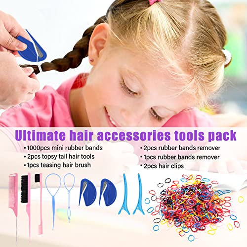 4 Pack Hair Loop Tool Set with 2 pcs French Braid Tool Loop,1 pcs rat tail  comb,1 hair clip, Hair Tail Tools for Hair Styling,Hair Braid Accessories